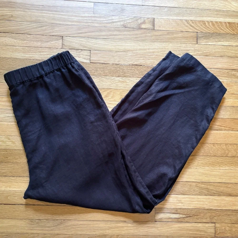 Quince 100% European Linen Ankle Pants Straight Leg Black Women Med Minimalist